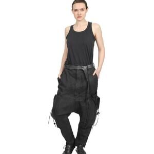 RUNDHOLZ Dip Sz L Large Black Coated Jeans Drop Crotch Cargo Pants NWT